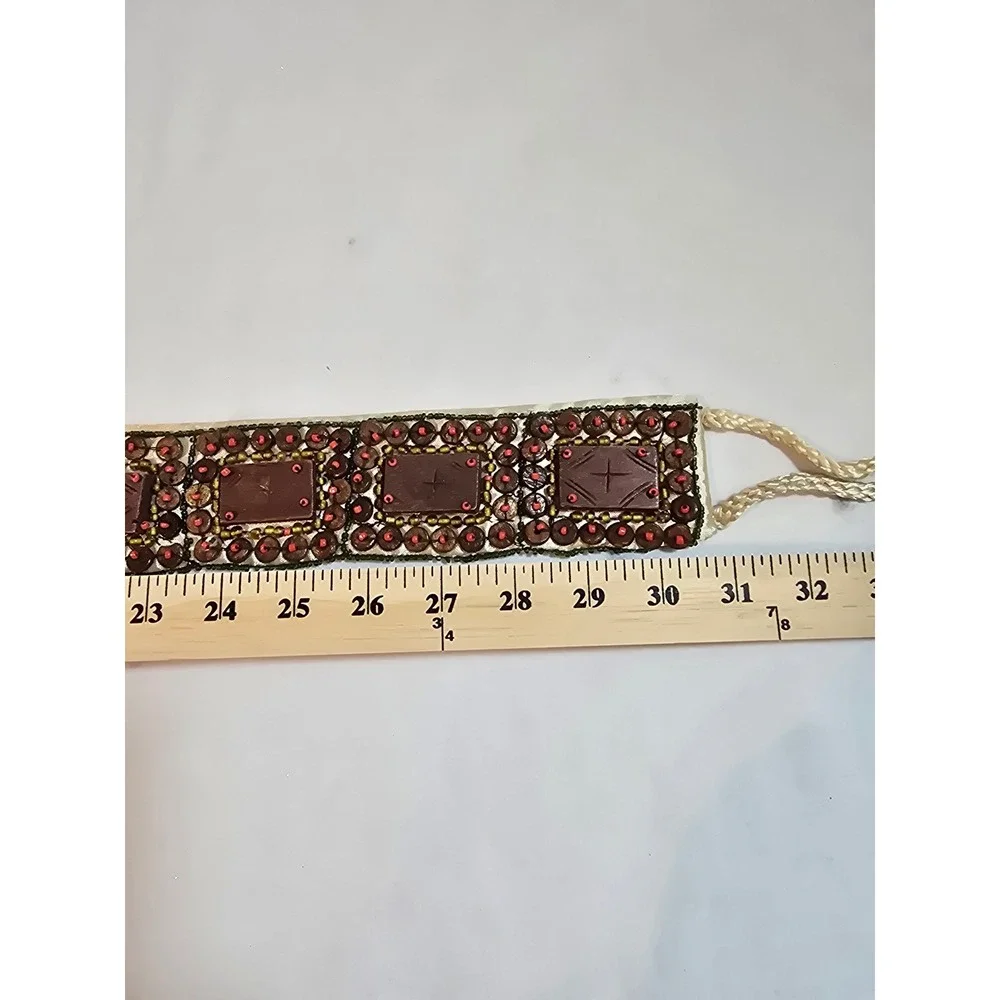 Boho‎ handmade Beaded Wood Square Accent Wide Waist Belt Tie Sash Women